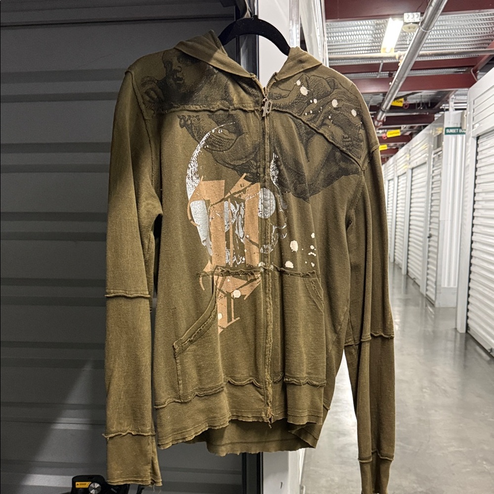 Palm Angels distressed green Zip-Up Hoodie